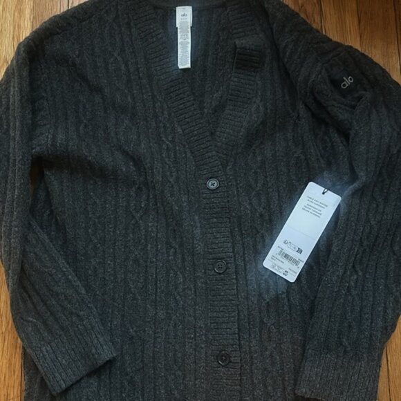 Alo Yoga Black Cable Knit Winter Bliss Cardigan - Picture 3 of 5